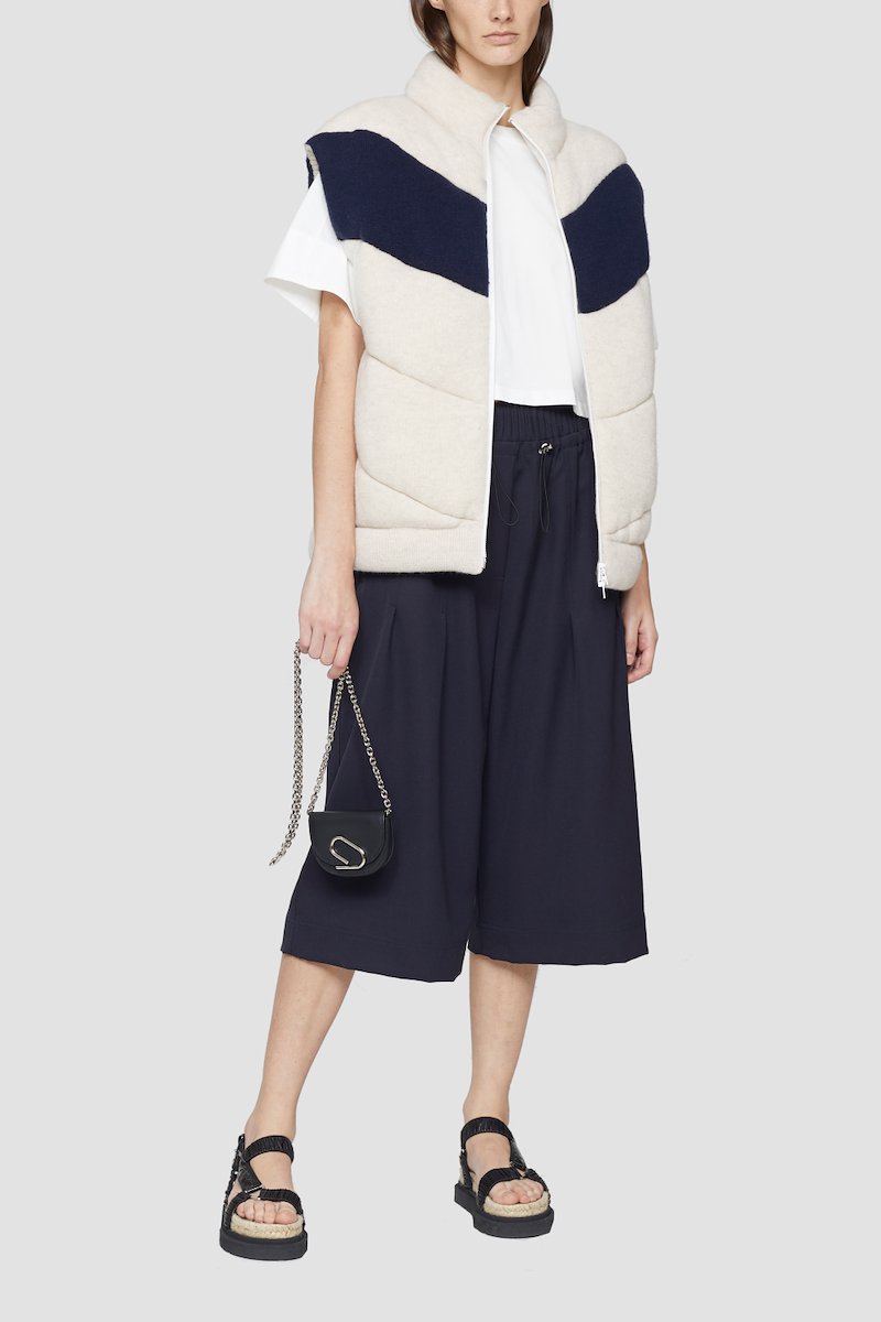 Padded Wool Sweater Vest-neutrals #0 Padded Wool Sweater Vest, Oyster/navy wool zip-up padded wool gilet from 3.1 PHILLIP LIM featuring padded design, chevron quilting, colour-block panelled design, sleeveless and front two-way zip fastening.- 0