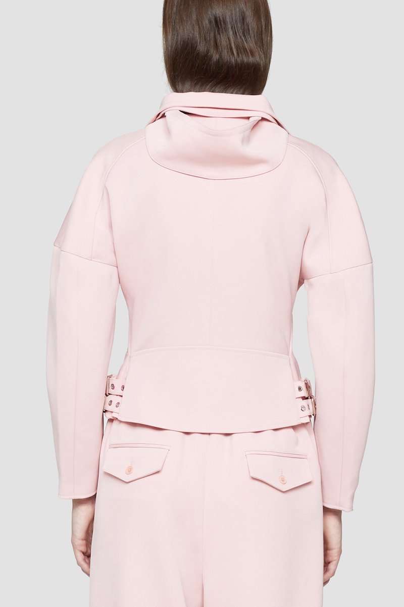 Twill Biker Jacket-pink #1 Twill Biker Jacket, Blossom pink twill biker jacket from 3.1 PHILLIP LIM featuring silver-tone hardware, notched lapels, off-centre front zip fastening, long sleeves and front zip fastening pockets.- 5