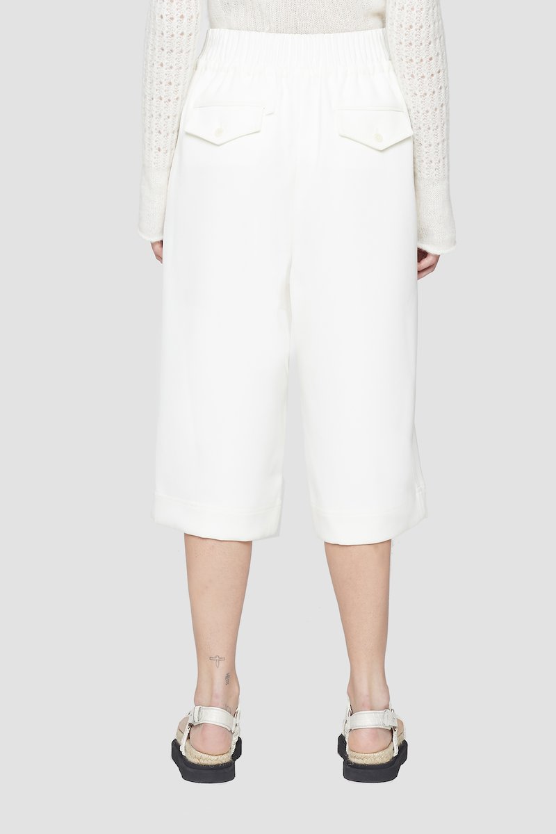 Twill Culotte-white #0 Twill Culotte, White high-rise cropped trousers from 3.1 PHILLIP LIM featuring box-pleat detail, high waist, elasticated waistband, drawstring waist, two side slit pockets, two rear flap pockets, wide leg and cropped leg.- 2
