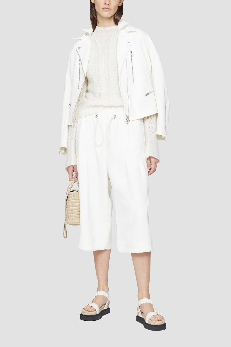 Twill Culotte-white #0 Twill Culotte, White high-rise cropped trousers from 3.1 PHILLIP LIM featuring box-pleat detail, high waist, elasticated waistband, drawstring waist, two side slit pockets, two rear flap pockets, wide leg and cropped leg.- 4