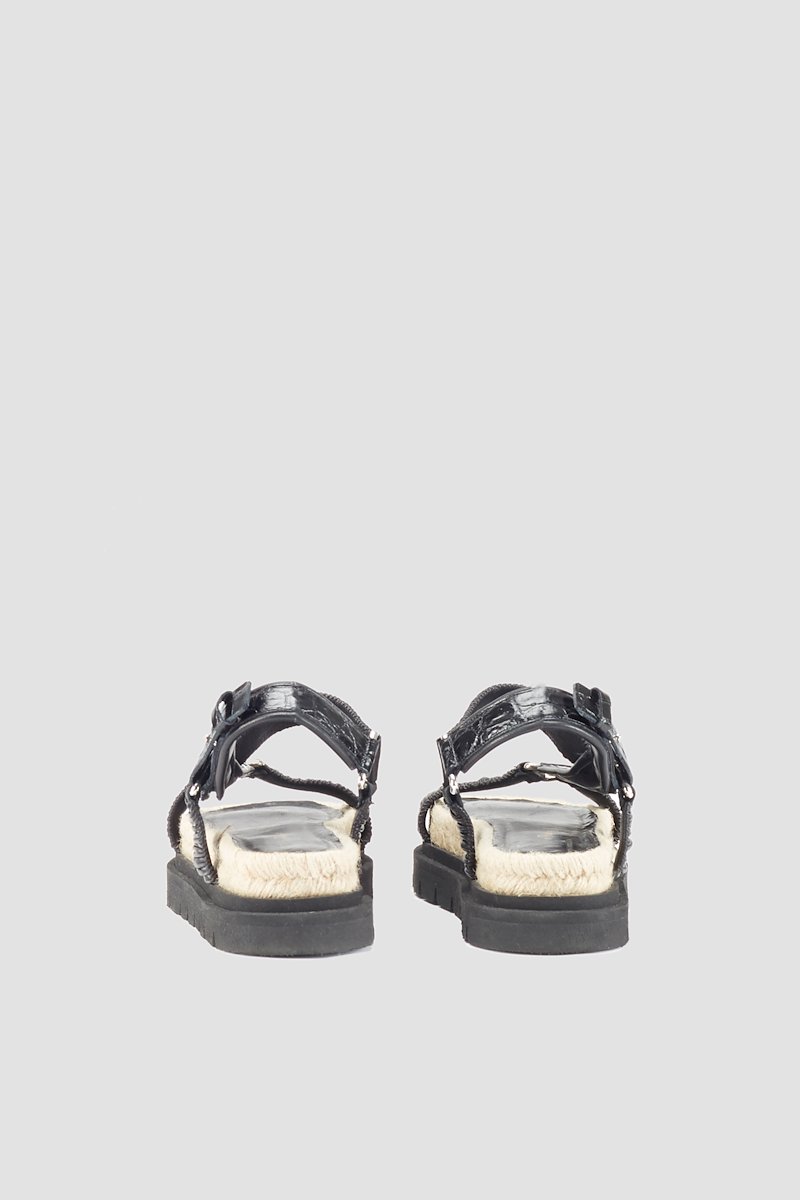 Noa Strappy Platform Slide-black #0 Noa Strappy Platform Slide, Black calf leather Noa strappy flat sandals from 3.1 PHILLIP LIM featuring ruched detailing, strap detailing, open toe, round toe, snap fastening, branded insole, braided raffia sole and ridged rubber sole.- 4