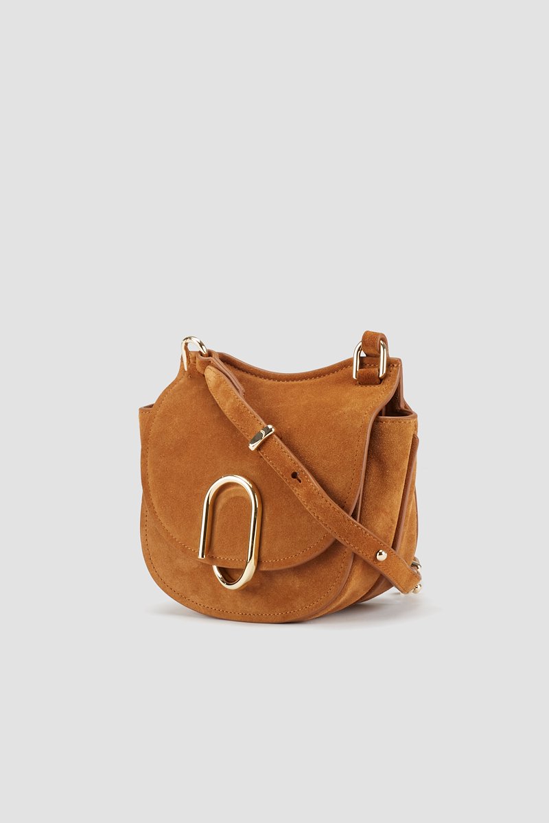 Alix Mini Hunter-brown #1 Alix Mini Hunter, Cinnamon-brown calf suede mini Alix Hunter crossbody bag from 3.1 PHILLIP LIM featuring gold-tone hardware, adjustable shoulder strap, front flap closure, push-lock fastening, main compartment and internal card slots.- 1