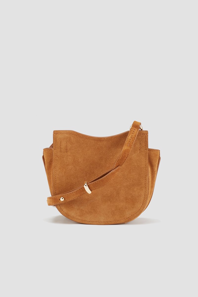 Alix Mini Hunter-brown #0 Alix Mini Hunter, Cinnamon-brown calf suede mini Alix Hunter crossbody bag from 3.1 PHILLIP LIM featuring gold-tone hardware, adjustable shoulder strap, front flap closure, push-lock fastening, main compartment and internal card slots.- 2