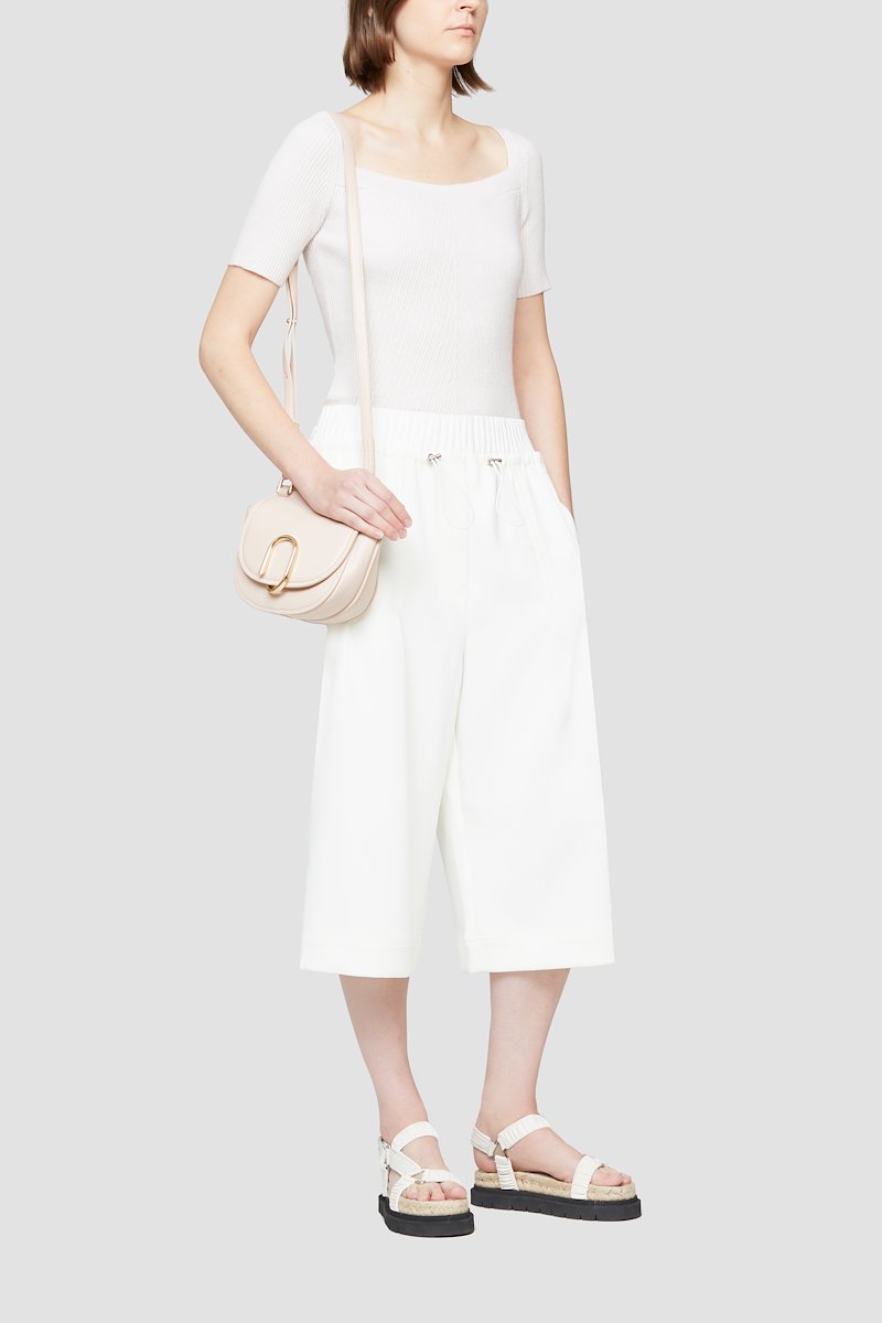 Open Neck Short Sleeve Ribbed Sweater-pink #0 Open Neck Short Sleeve Ribbed Sweater, Blush-pink stretch-wool blend square-neck ribbed-knit top from 3.1 PHILLIP LIM featuring ribbed knit, square neck, short sleeves and scallop hem.- 4