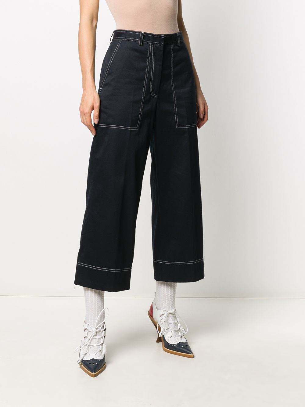 Shop Thom Browne Stitching-detail Cropped Trousers In Blue