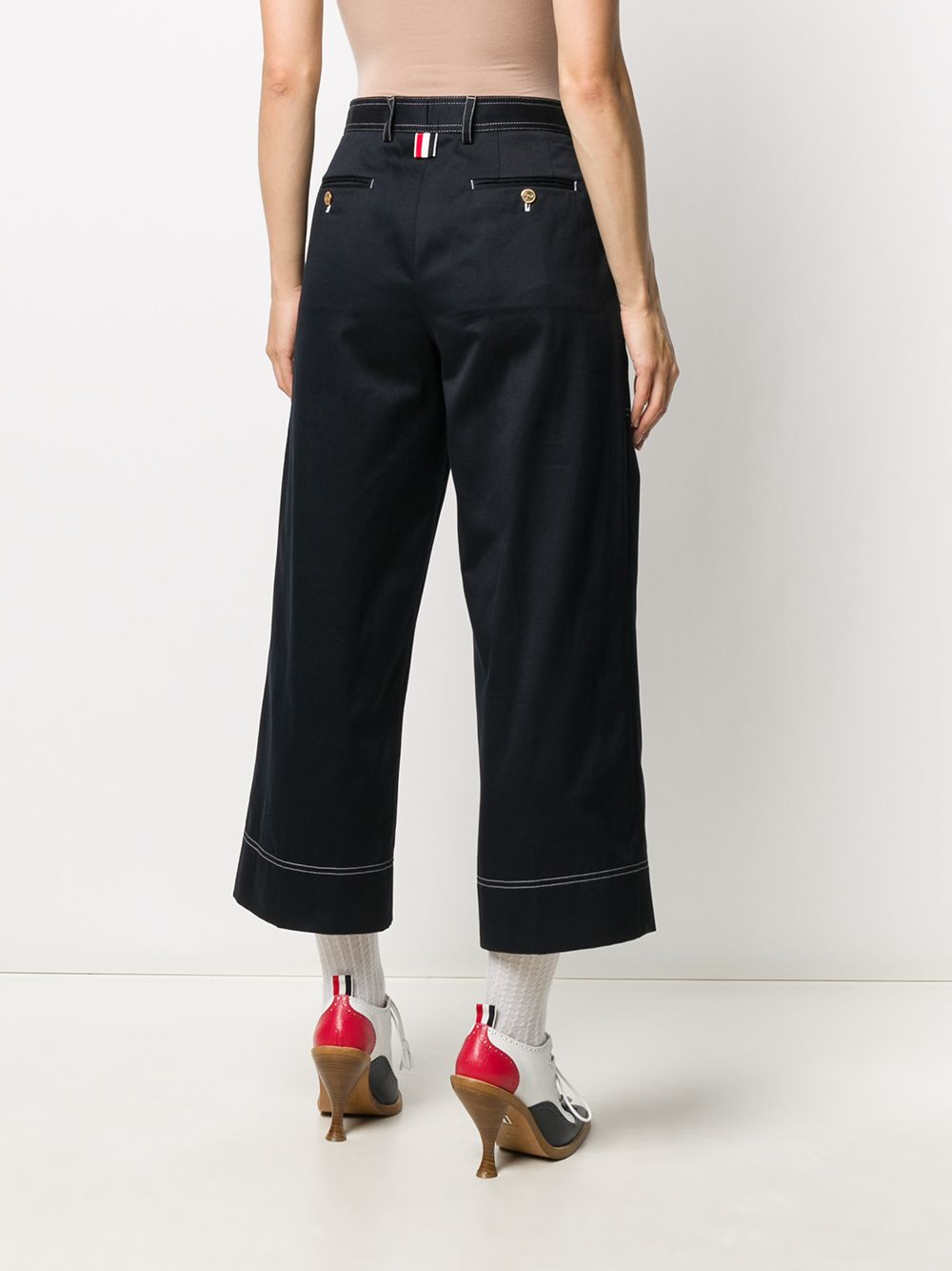 Shop Thom Browne Stitching-detail Cropped Trousers In Blue