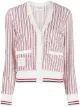 Image 1 of Thom Browne RWB-stripe tweed cardigan