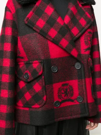 emblem-print gingham coat展示图