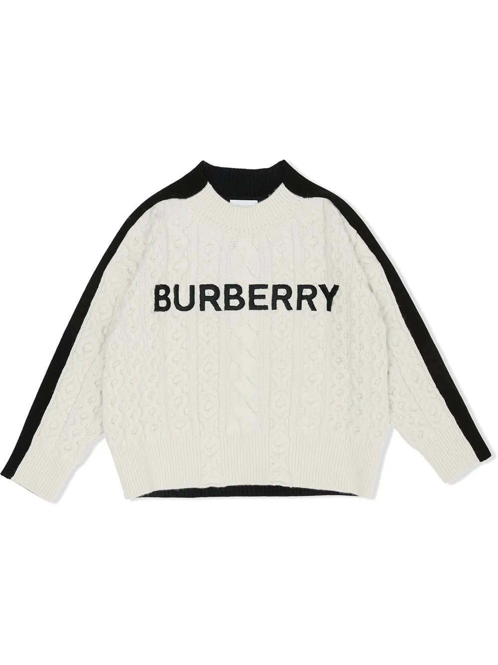 BURBERRY EMBROIDERED LOGO CABLE-KNIT JUMPER