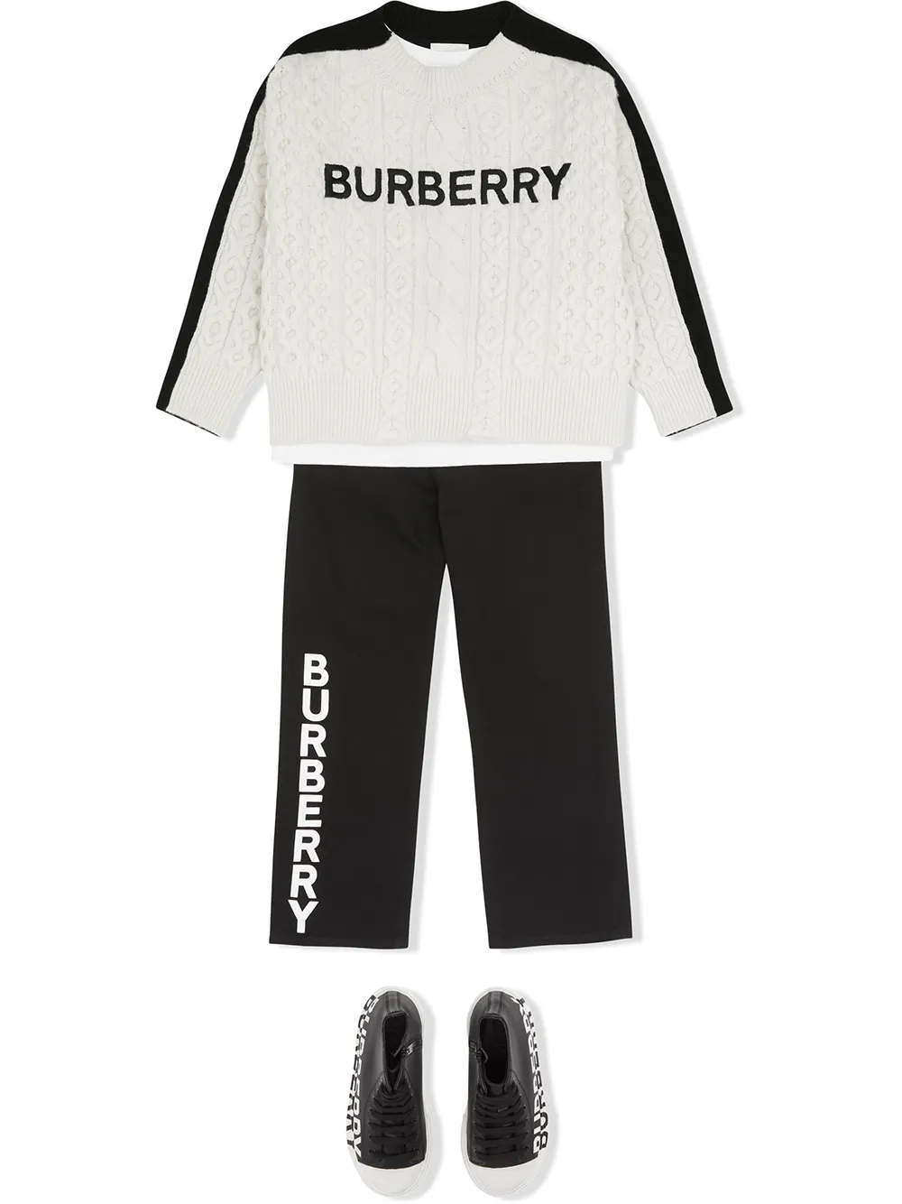 BURBERRY EMBROIDERED LOGO CABLE-KNIT JUMPER