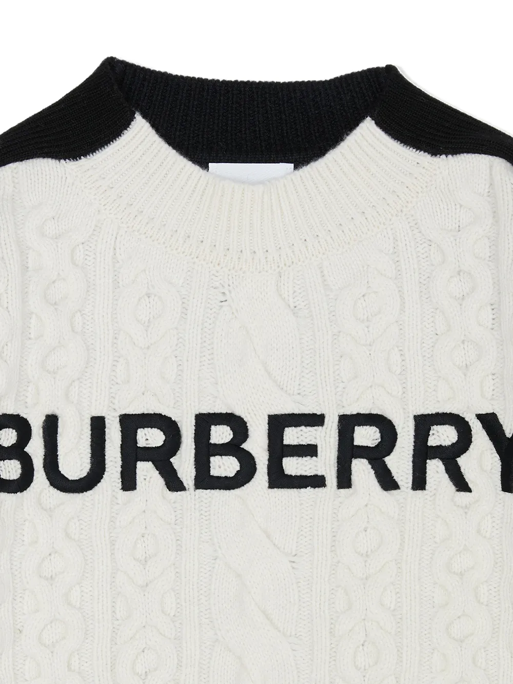 BURBERRY EMBROIDERED LOGO CABLE-KNIT JUMPER