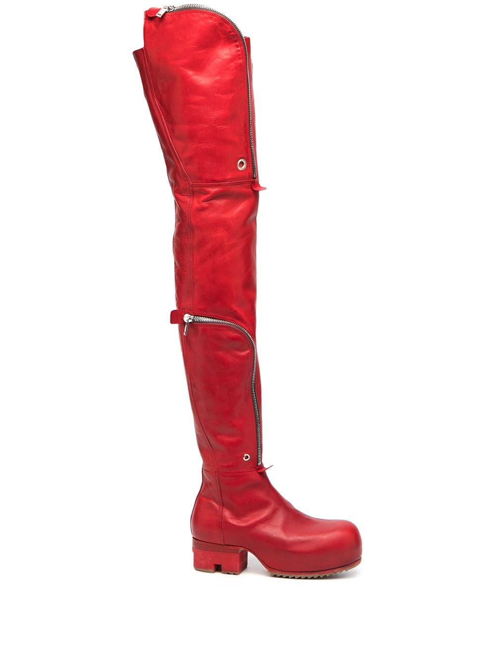 Rick Owens Performa Thigh-high Biker Boots In Red