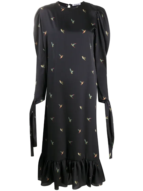 bird print midi dress