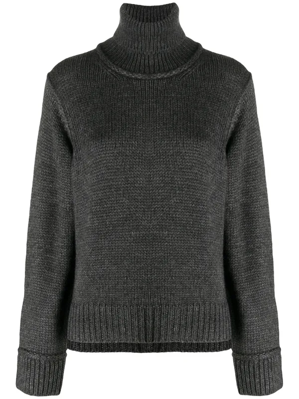 black chunky knit roll neck jumper