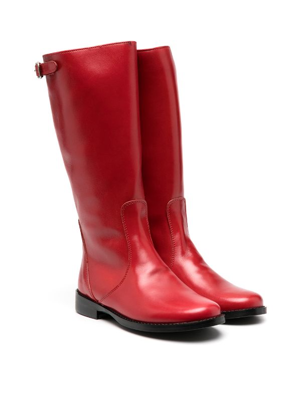 red knee length boots