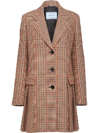 Shop Prada checked single-breasted coat with Express Delivery - FARFETCH