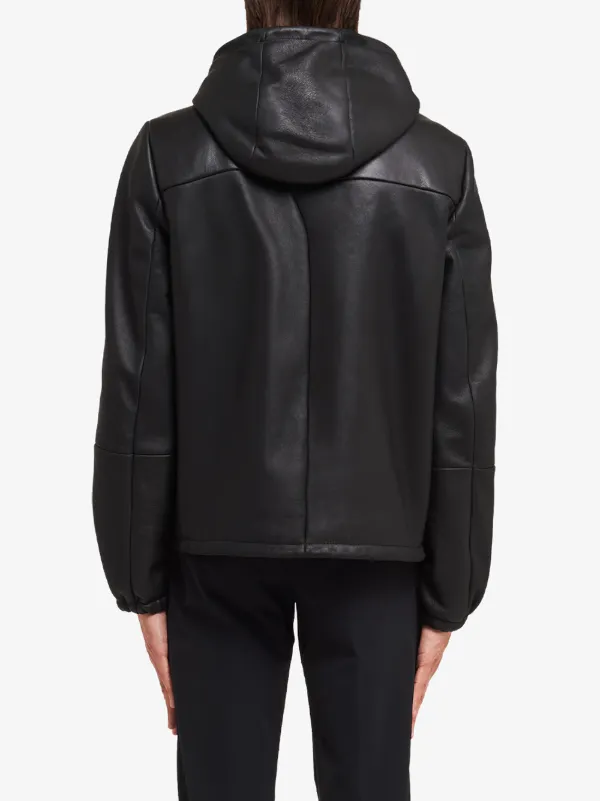 Prada black hooded leather jacket for 