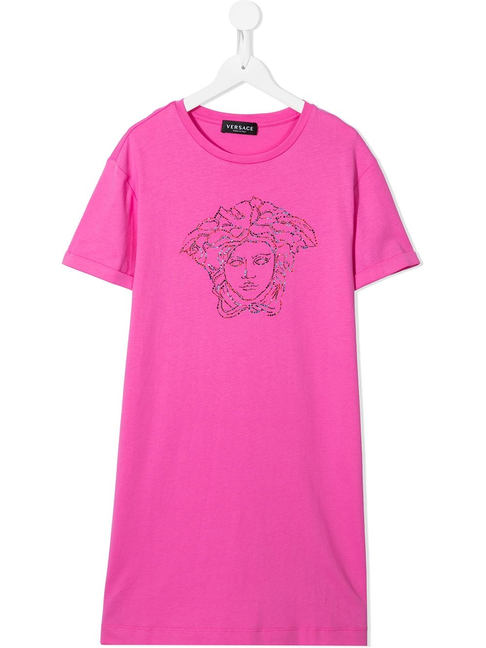 Versace Teen Medusa-motif Rhinestone-embellsihed Dress In Pink