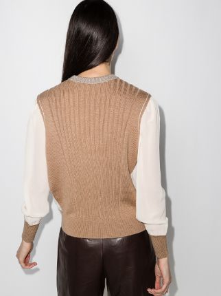 contrast-sleeve ribbed jumper展示图