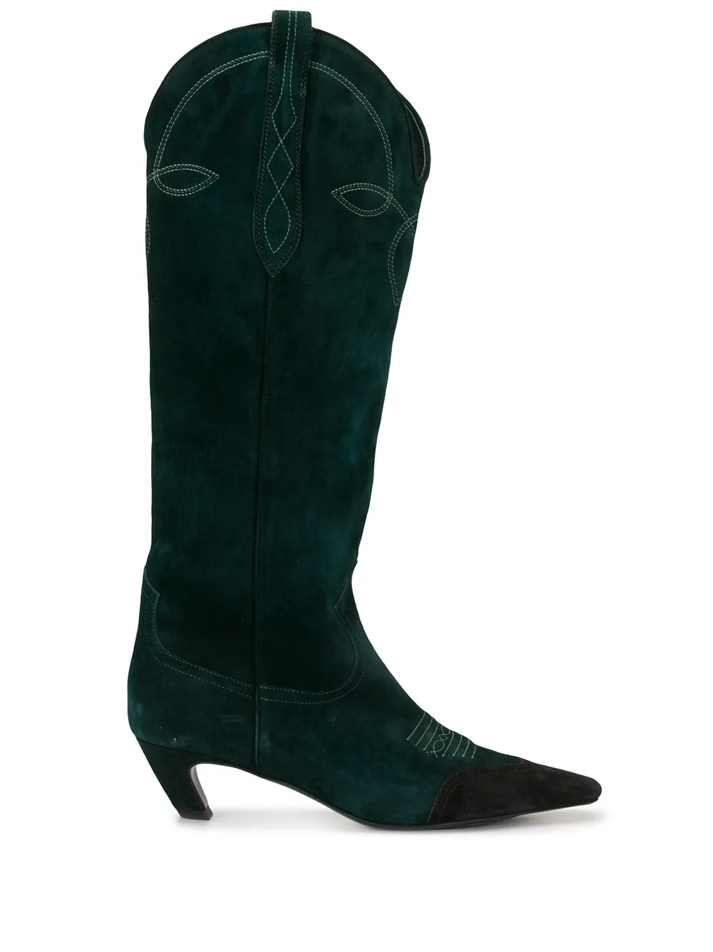 green suede knee high boots