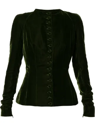 Shop Green Haider Ackermann Velvet Effect Button Up Jacket With Afterpay Farfetch Australia
