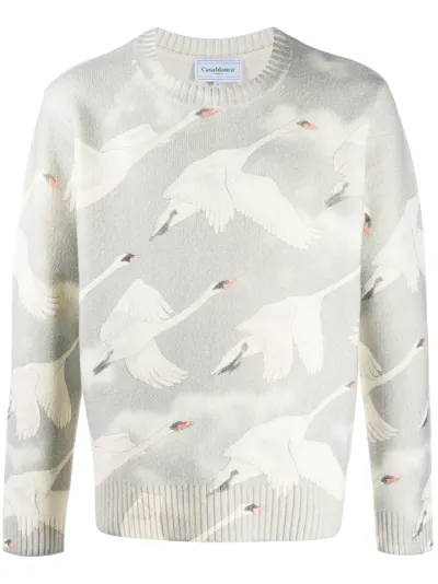 swan-print crew-neck jumper 