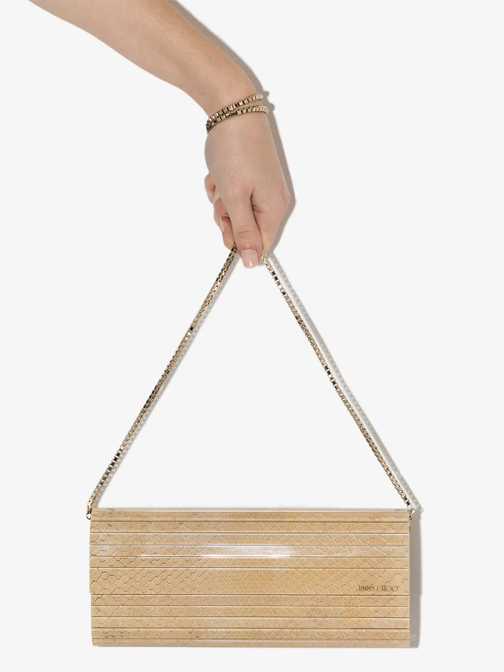 Jimmy Choo Sweetie clutch met hagedissenhuid-effect Beige