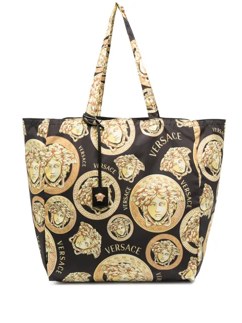 versace范思哲女士手提包系列_花呢格纹混合面料手提包_铆钉牛皮手提