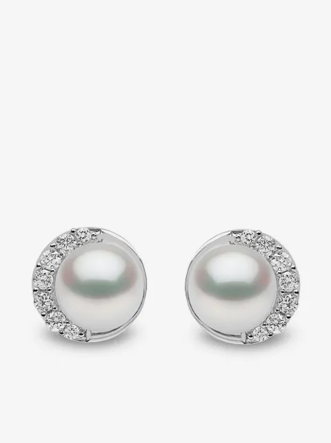 Yoko London 18kt white gold Trend freshwater pearl and diamond stud earrings