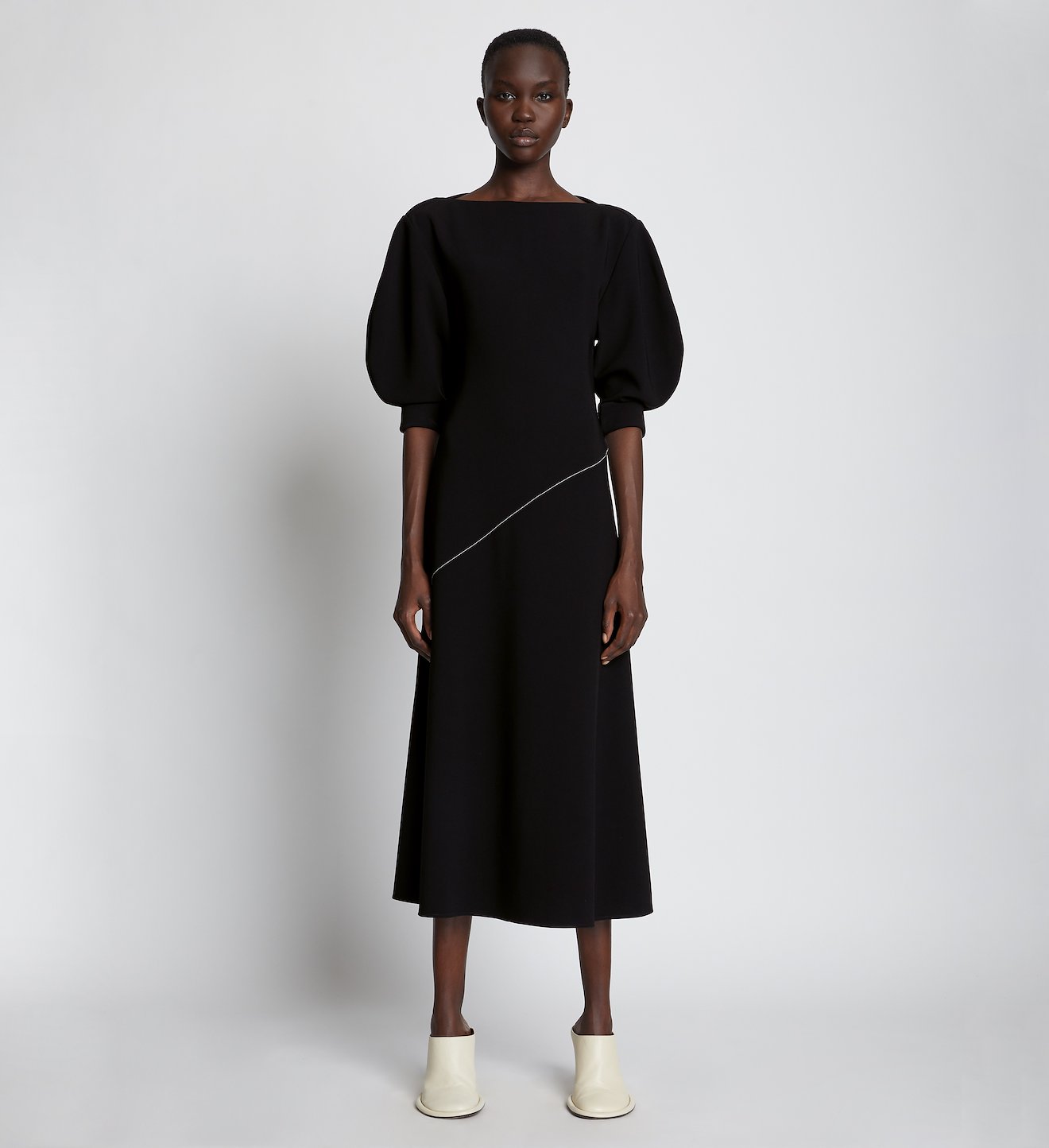 Crepe Puff Sleeve Dress in black | Proenza Schouler