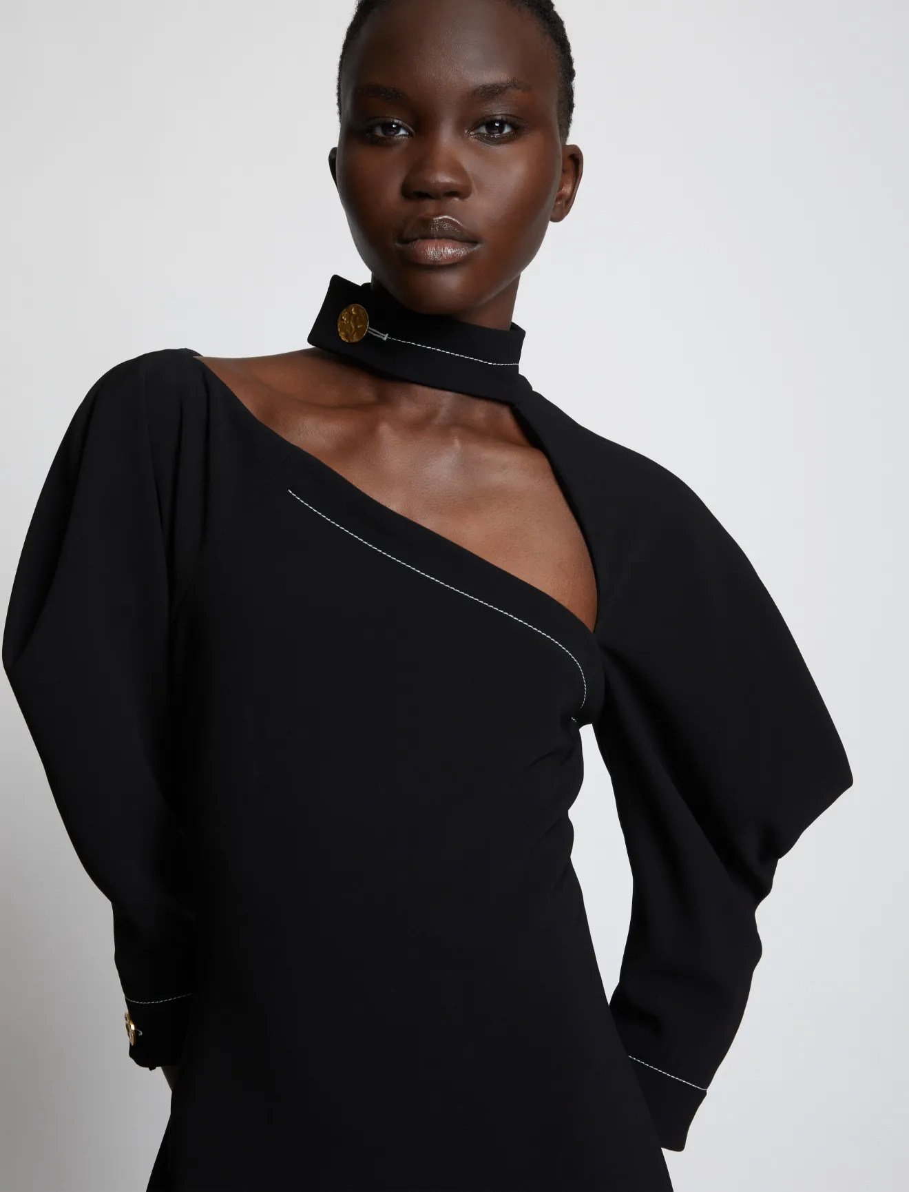 Crepe Puff Sleeve Cut Out Dress in 