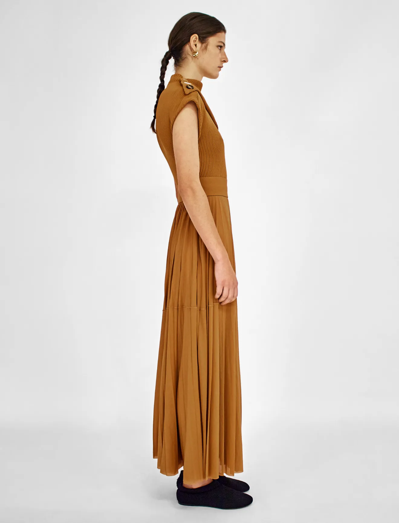 Gauze Combo Draped Knit Dress in orange 