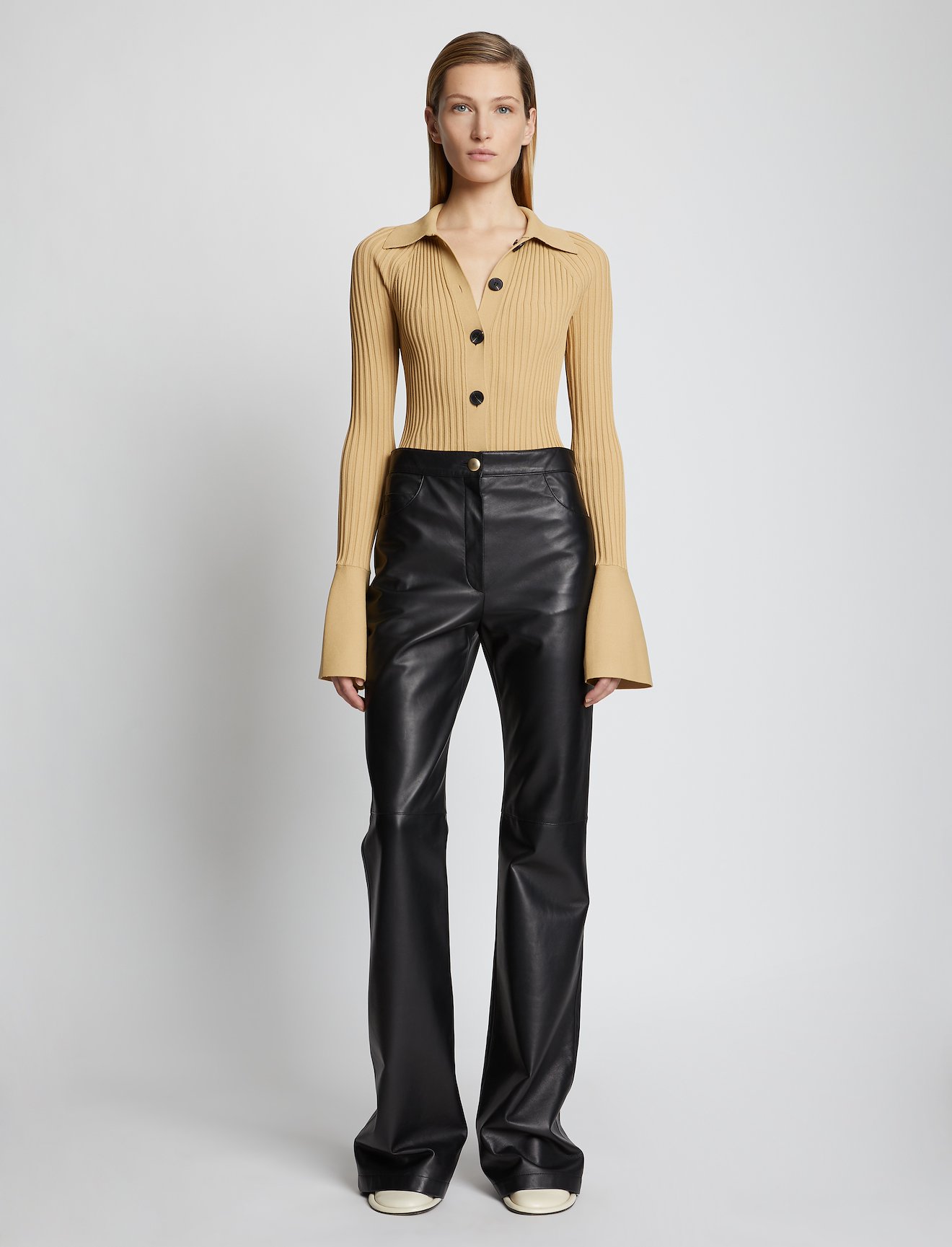 Rib Knit Collared Cardigan in brown | Proenza Schouler