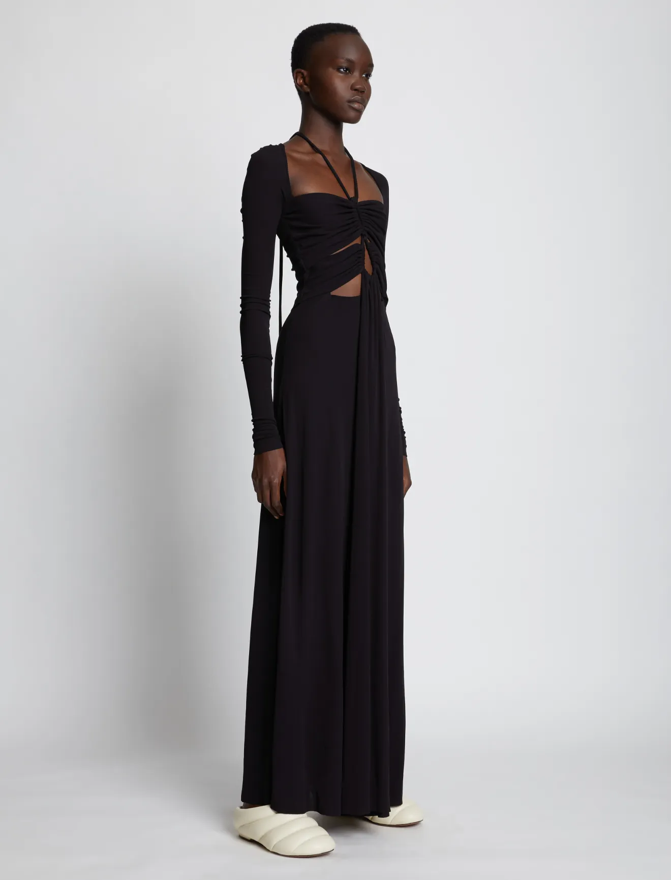 Matte Jersey Drawstring Dress in black 
