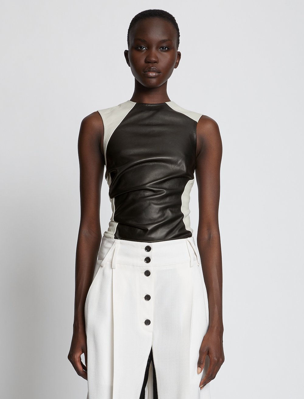 Paneled Leather Top