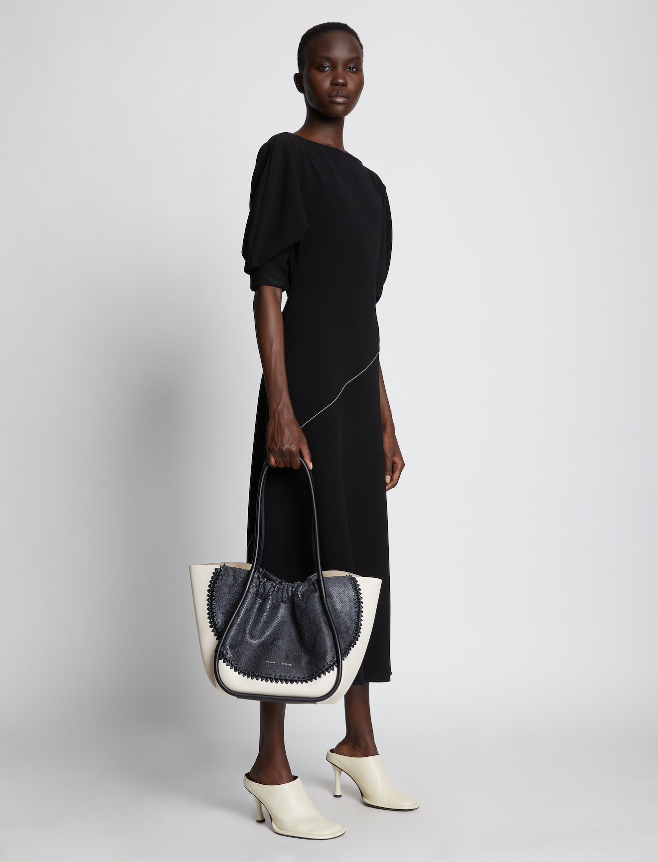 Two Tone Snake Embossed L Ruched Tote #2