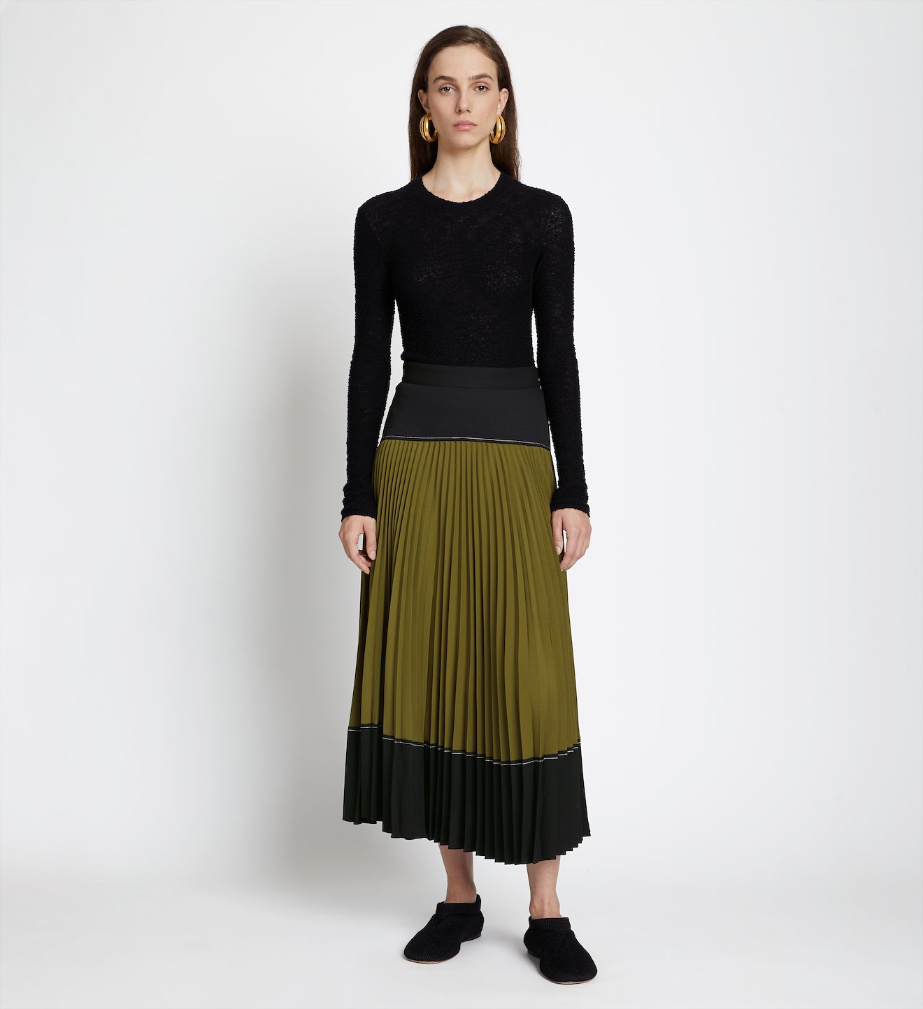 Crepe Colorblock Pleated Skirt in black | Proenza Schouler