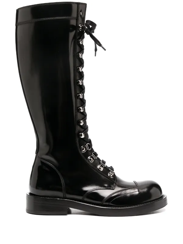 knee high black lace up combat boots