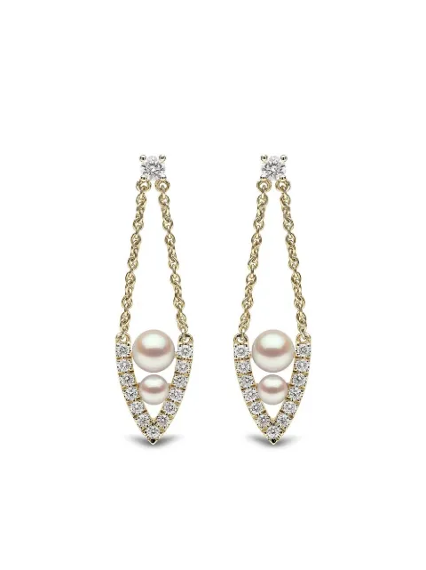 Yoko London 18kt yellow gold diamond pearl Sleek earrings