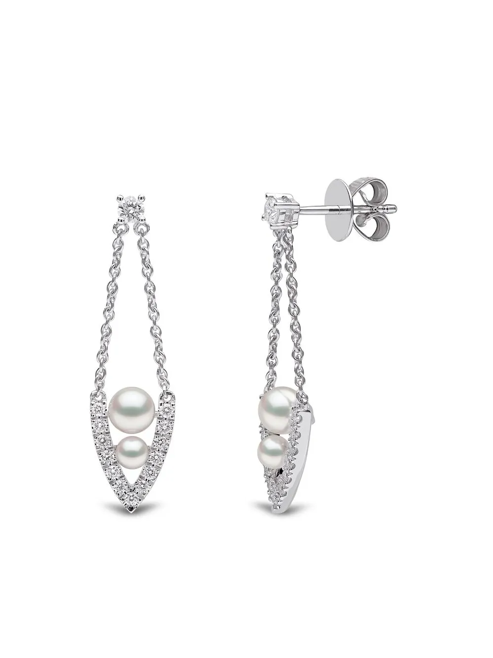 Shop Yoko London 18kt White Gold Diamond Pearl Sleek Earrings In Silver