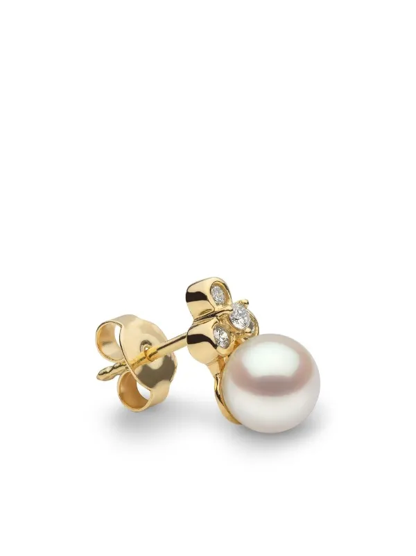 Gold stud earrings with pearl sale