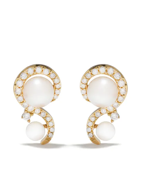 Yoko London 18kt yellow gold Trend freshwater pearl and diamond stud earrings