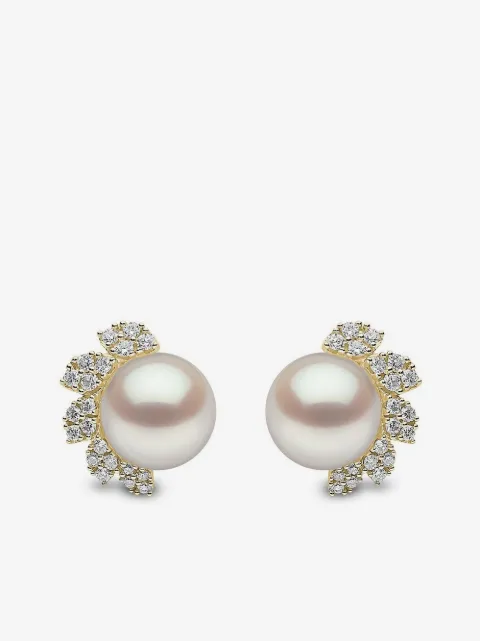 Yoko London 18kt yellow gold diamond pearl Trend stud earrings