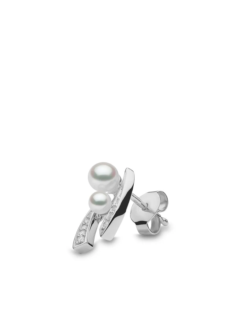 Shop Yoko London 18kt White Gold Trend Freshwater Pearl And Diamond Stud Earrings In Silver