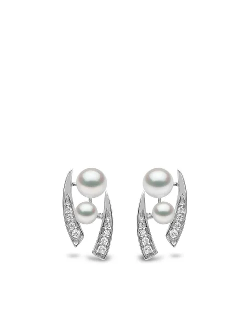 Puces d'oreilles Trend en or blanc 18ct ornées de perle et diamants - Yoko London - Modalova