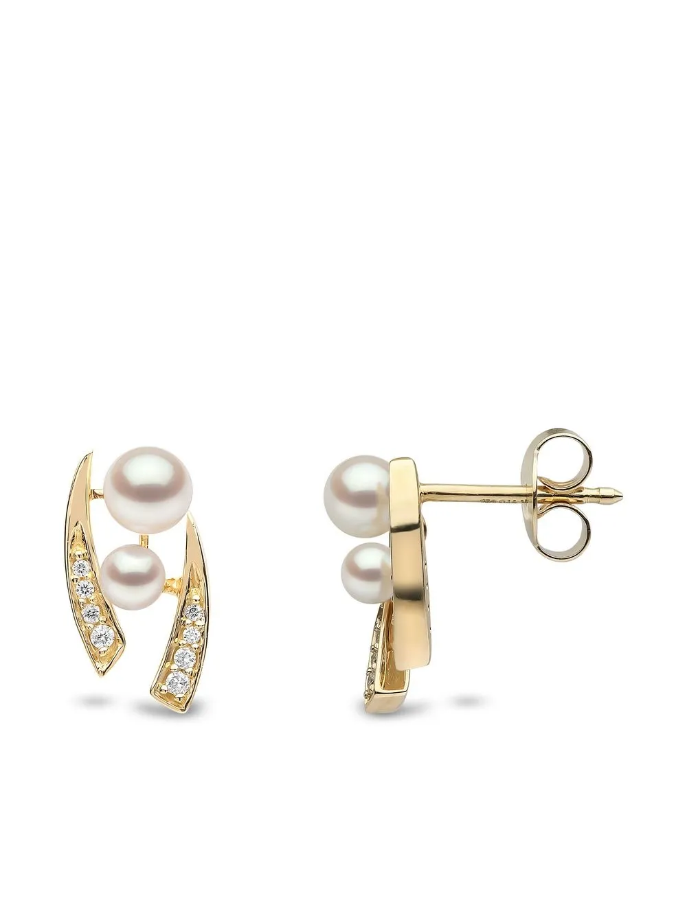 Shop Yoko London 18kt Yellow Gold Diamond Pearl Trend Stud Earrings