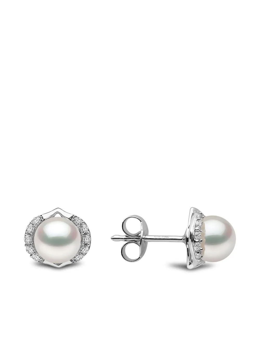 Shop Yoko London 18kt White Gold Trend Freshwater Pearl And Diamond Stud Earrings In Silver