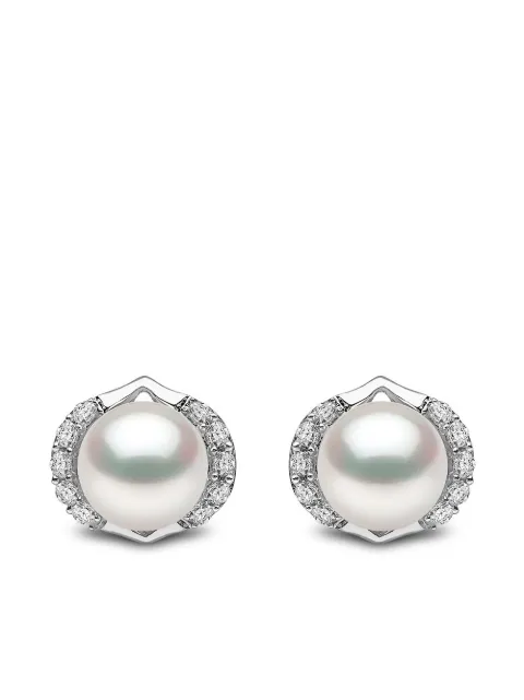 Yoko London 18kt white gold Trend freshwater pearl and diamond stud earrings