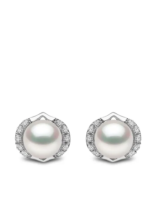 Puces d'oreilles Trend en or blanc 18ct ornées de perle et diamants - Yoko London - Modalova
