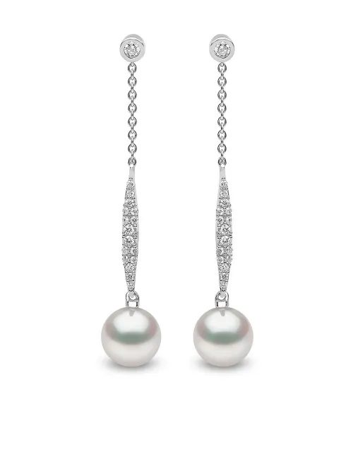 Boucles d'oreilles Trend en or blanc 18ct ornées de diamants et perles - Yoko London - Modalova